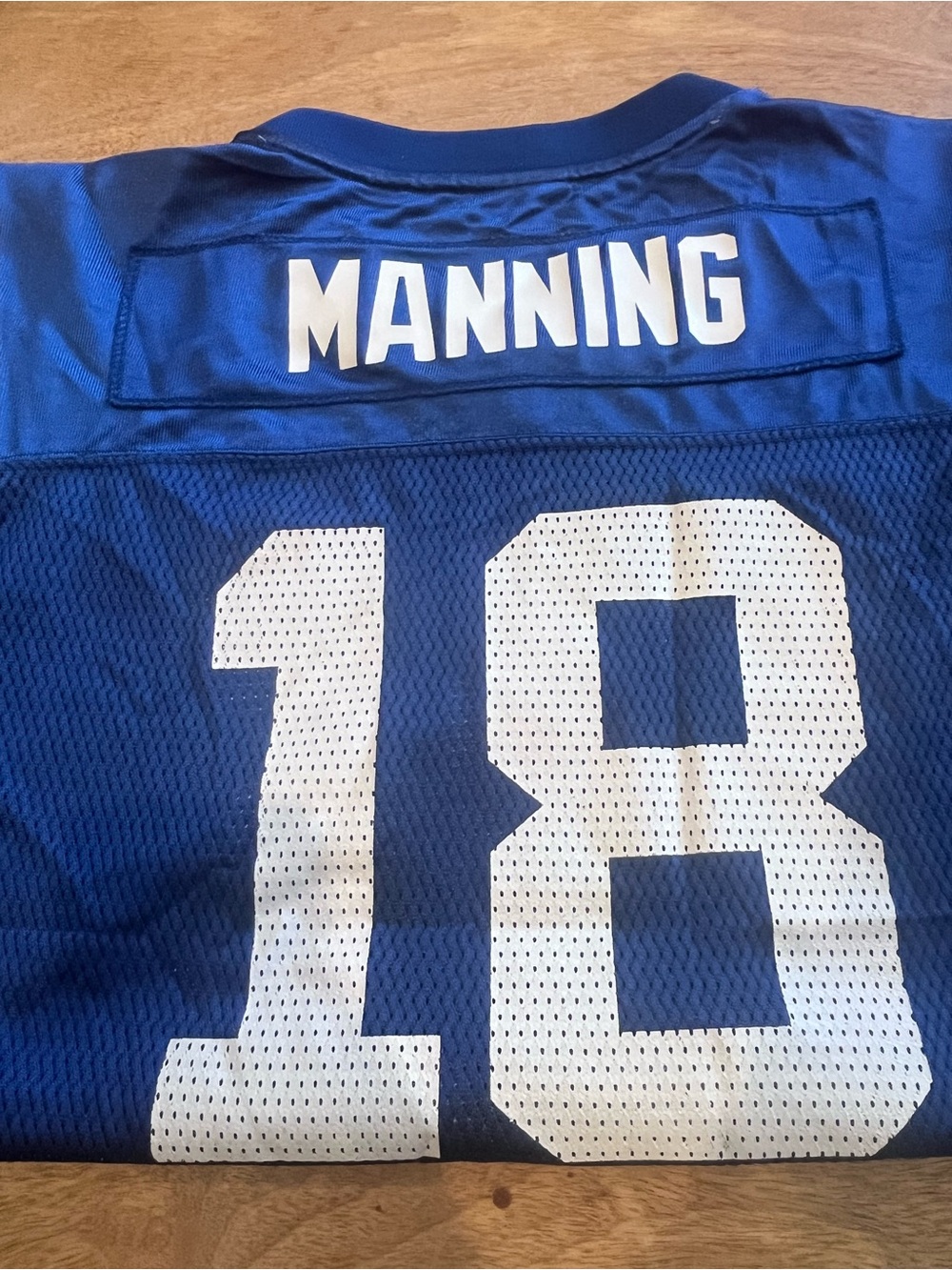 Reebok Royal Blue Manning 18 Football Jersey with White Numbers